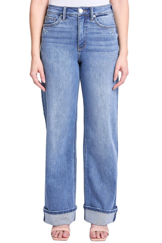 Hailey High Rise Cuff Wide Leg Jeans: Medium Wash
