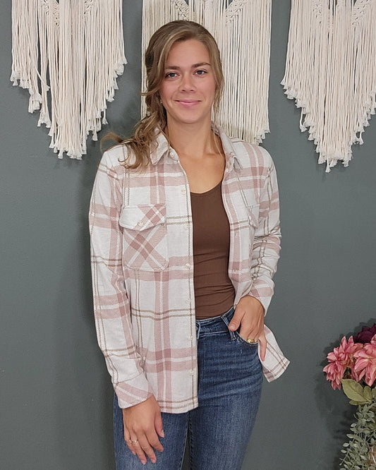 Thread and Supply Cassian Shirt -  Mauve Tan Plaid