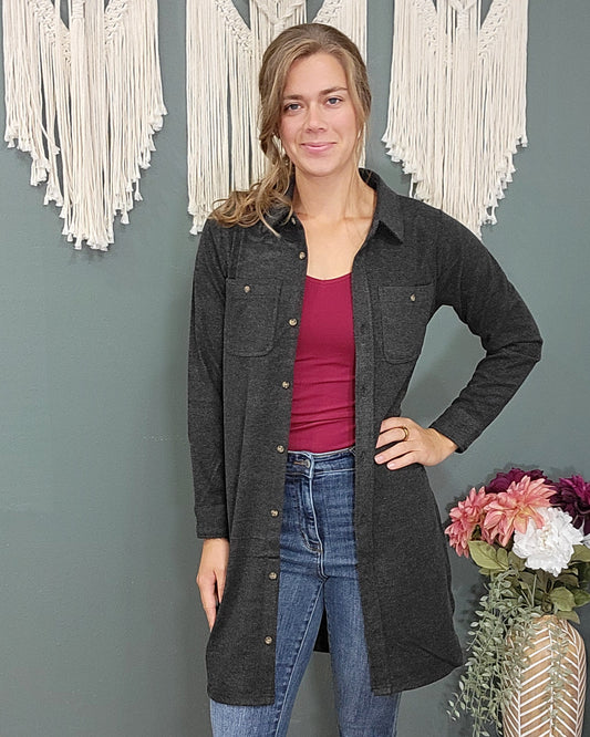 Thread and Supply Leslie Button Up Dress - Black Heather