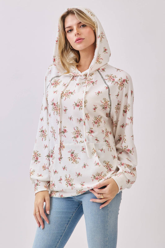 Bombom Off-White Floral Ribbed Hoodie