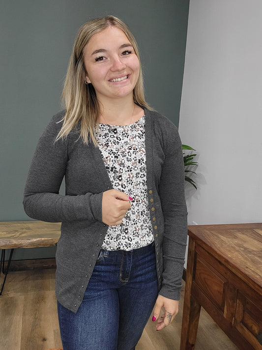 Snapfront Cardigan- Charcoal Grey