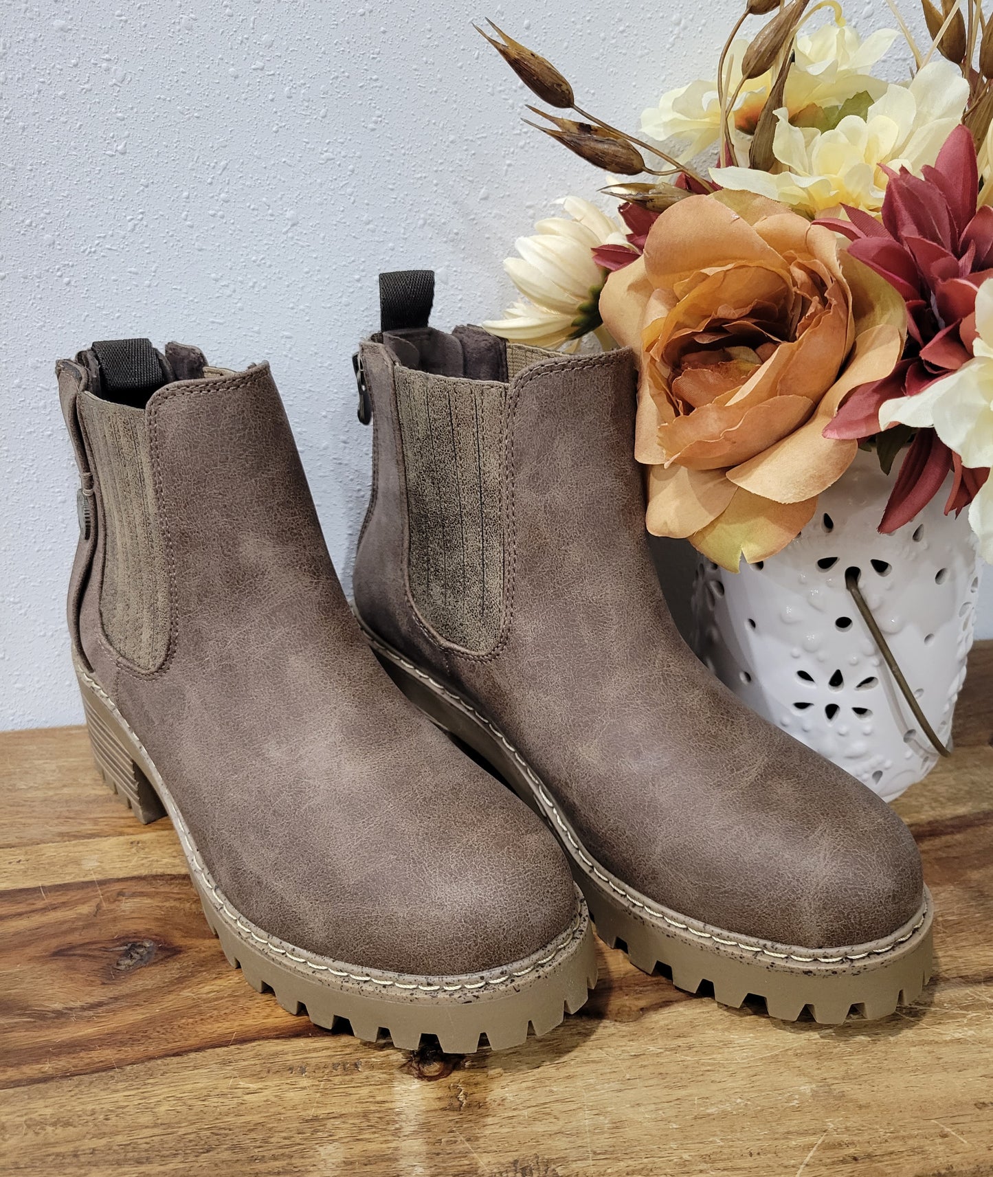Blowfish Taupe Layten Chunk Heel Boots