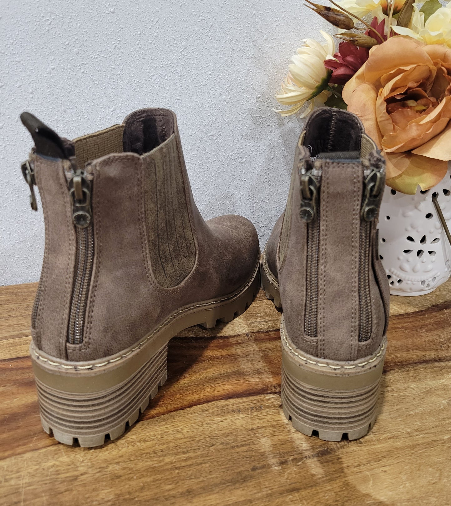 Blowfish Taupe Layten Chunk Heel Boots