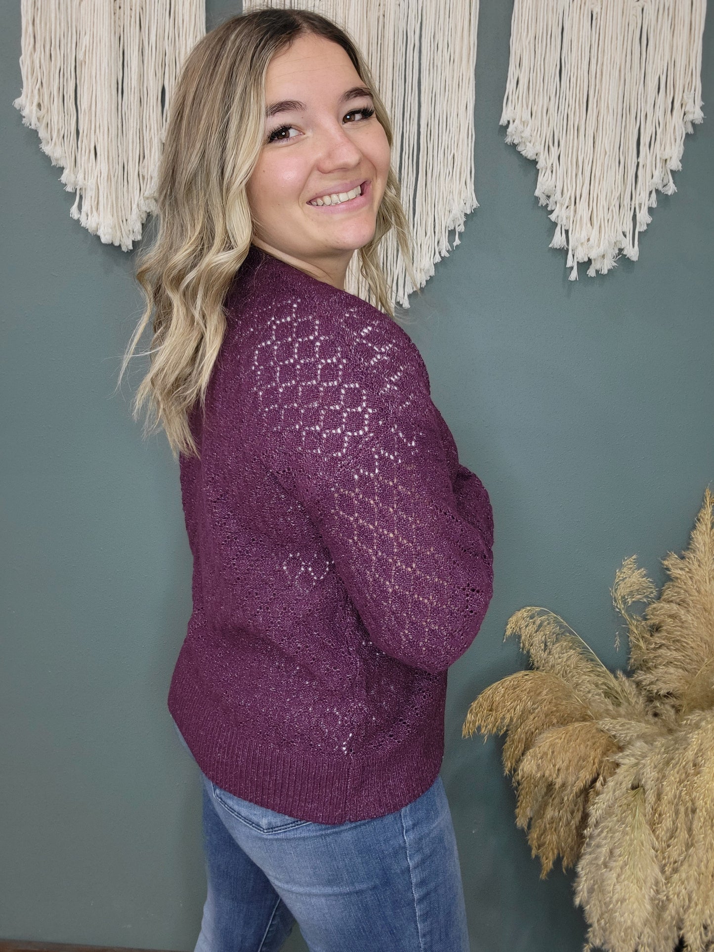 Plum Front Button Cardigan Sweater