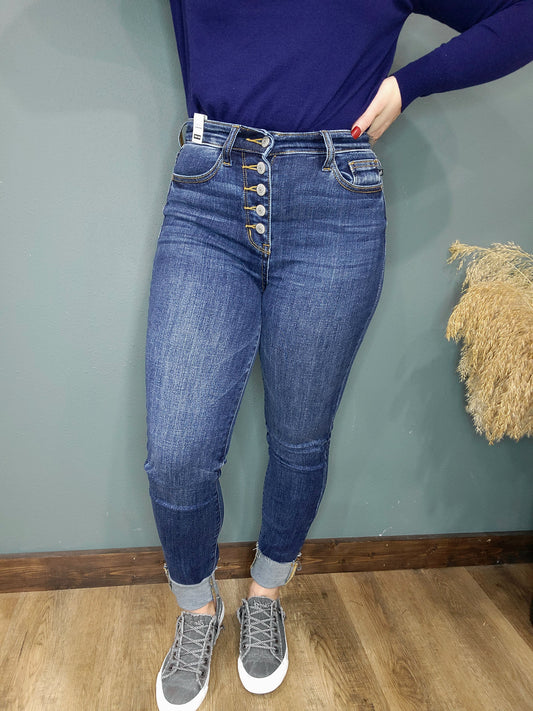 Judy Blue High Rise Button Fly Cut Hem Skinny Jeans