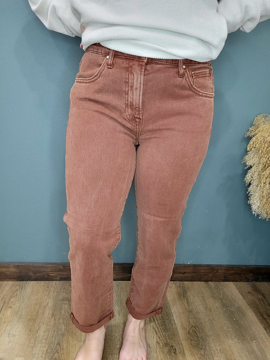 Risen High Rise Espresso Boyfriend Jeans