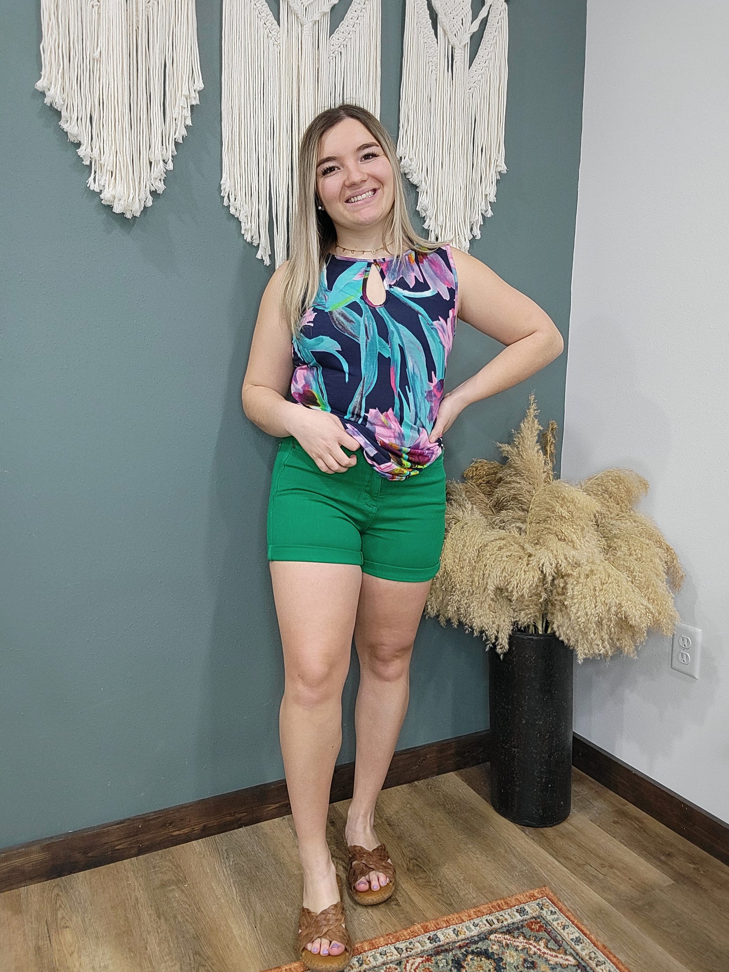 Judy Blue Green High Rise Tummy Control Denim Shorts