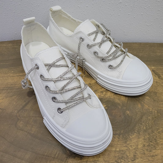 Very G White Aman Rhinestone Sneakers
