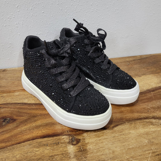 Big Kids Link Black Rhinestone High-top Sneakers