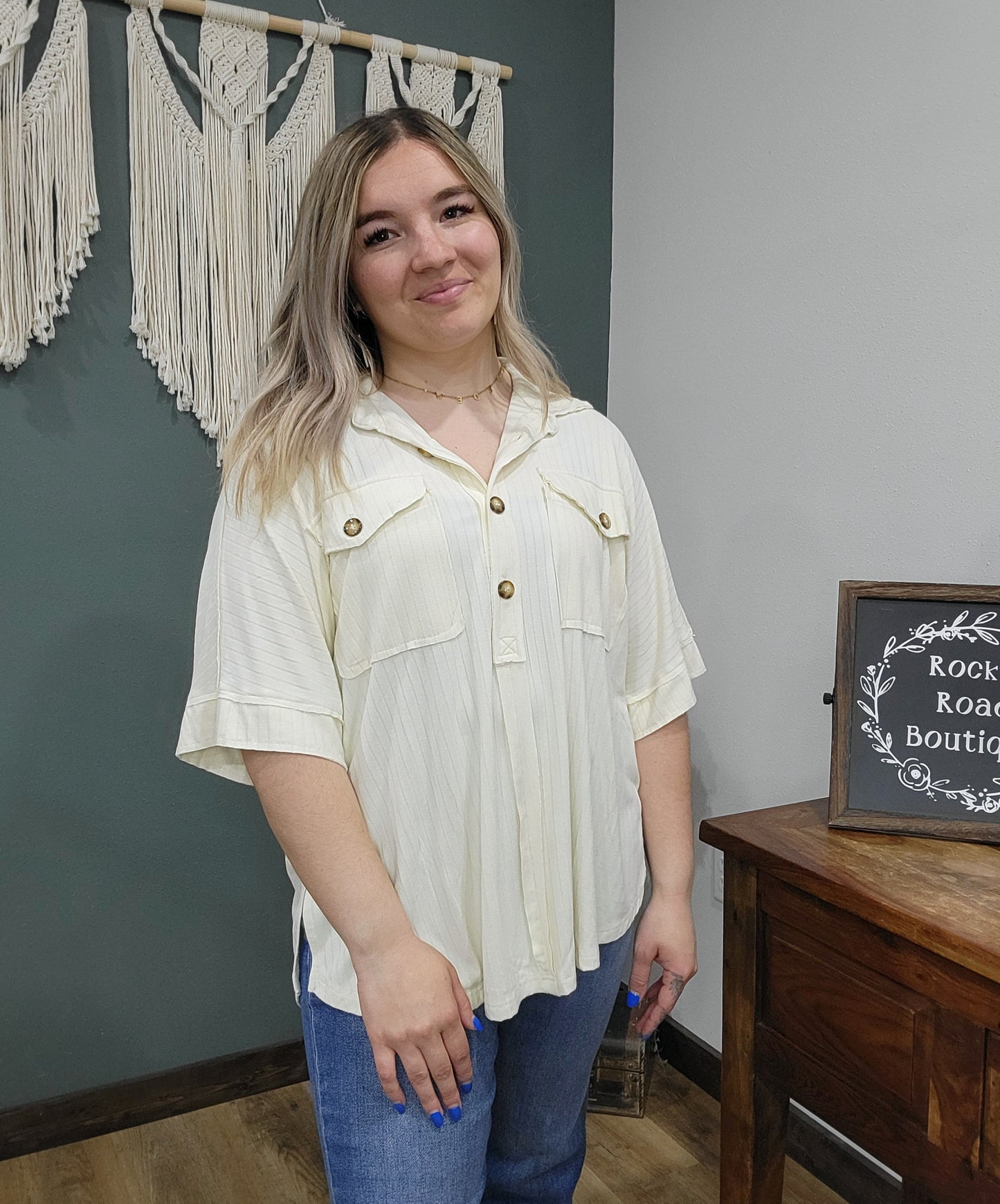 White Birch Ivory 1/4 Button Top