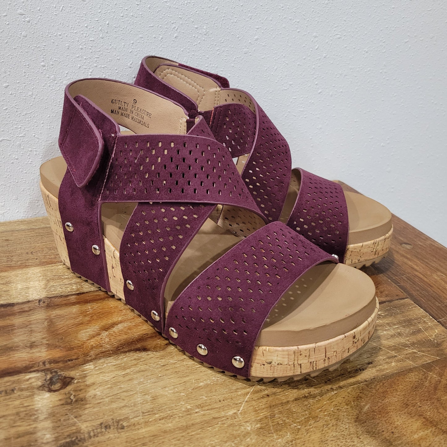 Corkys Wine Suede Guilty Pleasure Wedges