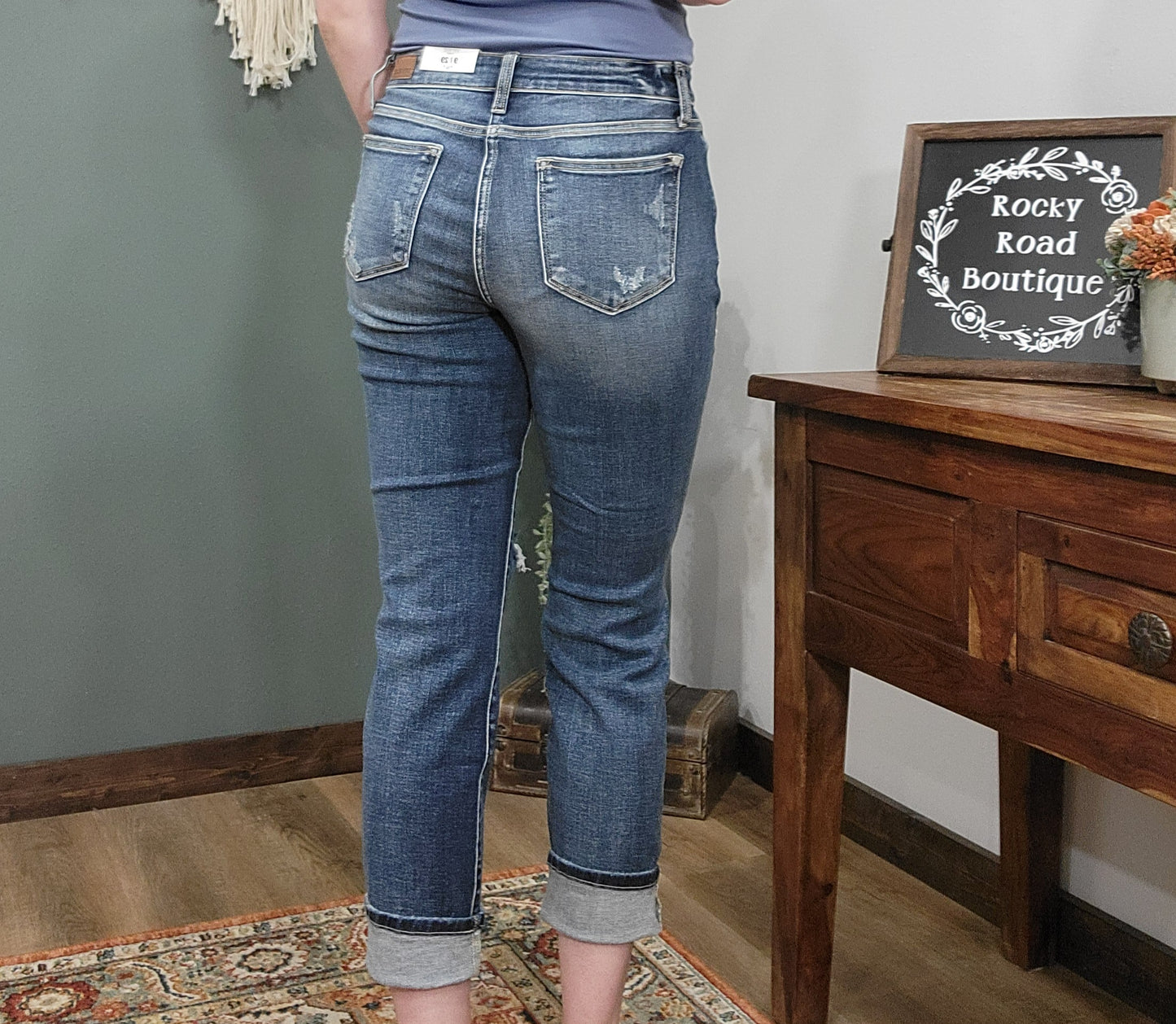 Judy Blue Distressed Mid Rise Boyfriend Jean