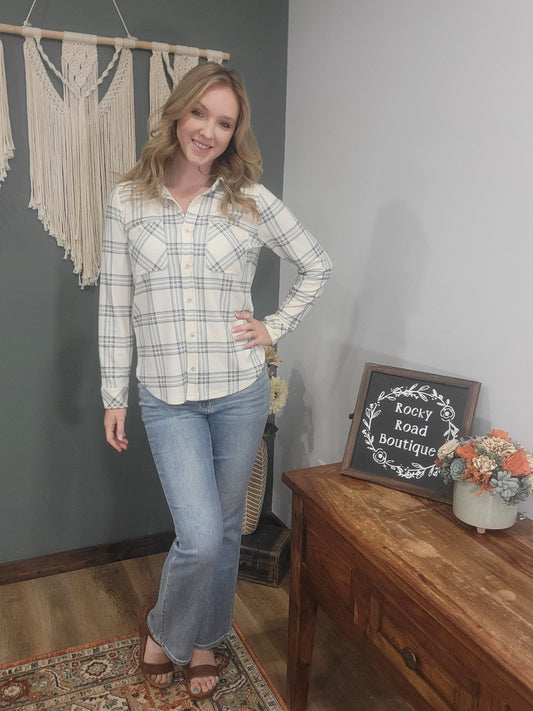 Thread & Supply Lewis Button Up / Ivory Mint Plaid