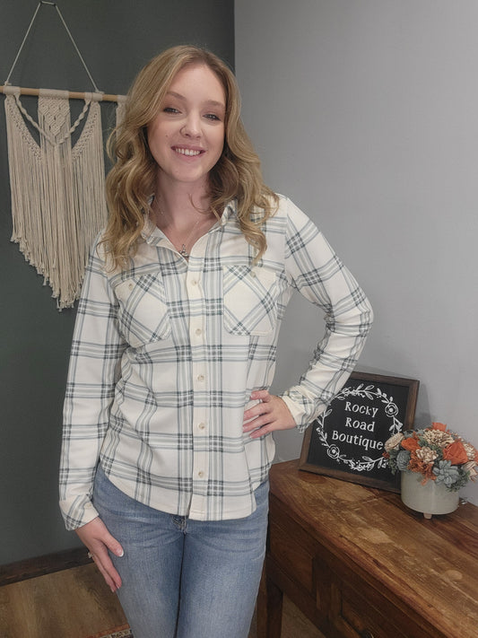Thread & Supply Lewis Button Up / Ivory Mint Plaid