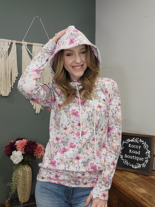 Michelle Mae Pink/Purple Floral Mock Neck Hoodie