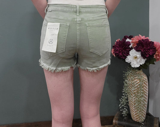 Risen Distressed Jean Short in Olive