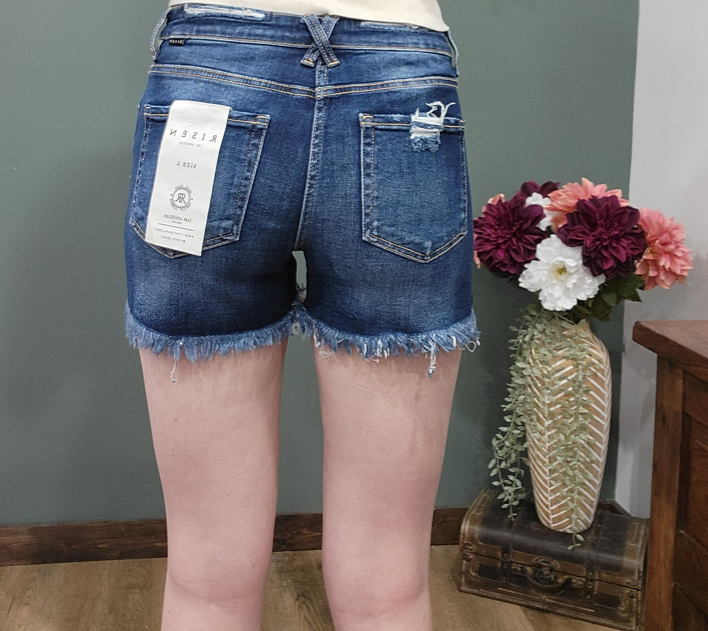 Risen Fray & Distressed Dark Wash Jean Short