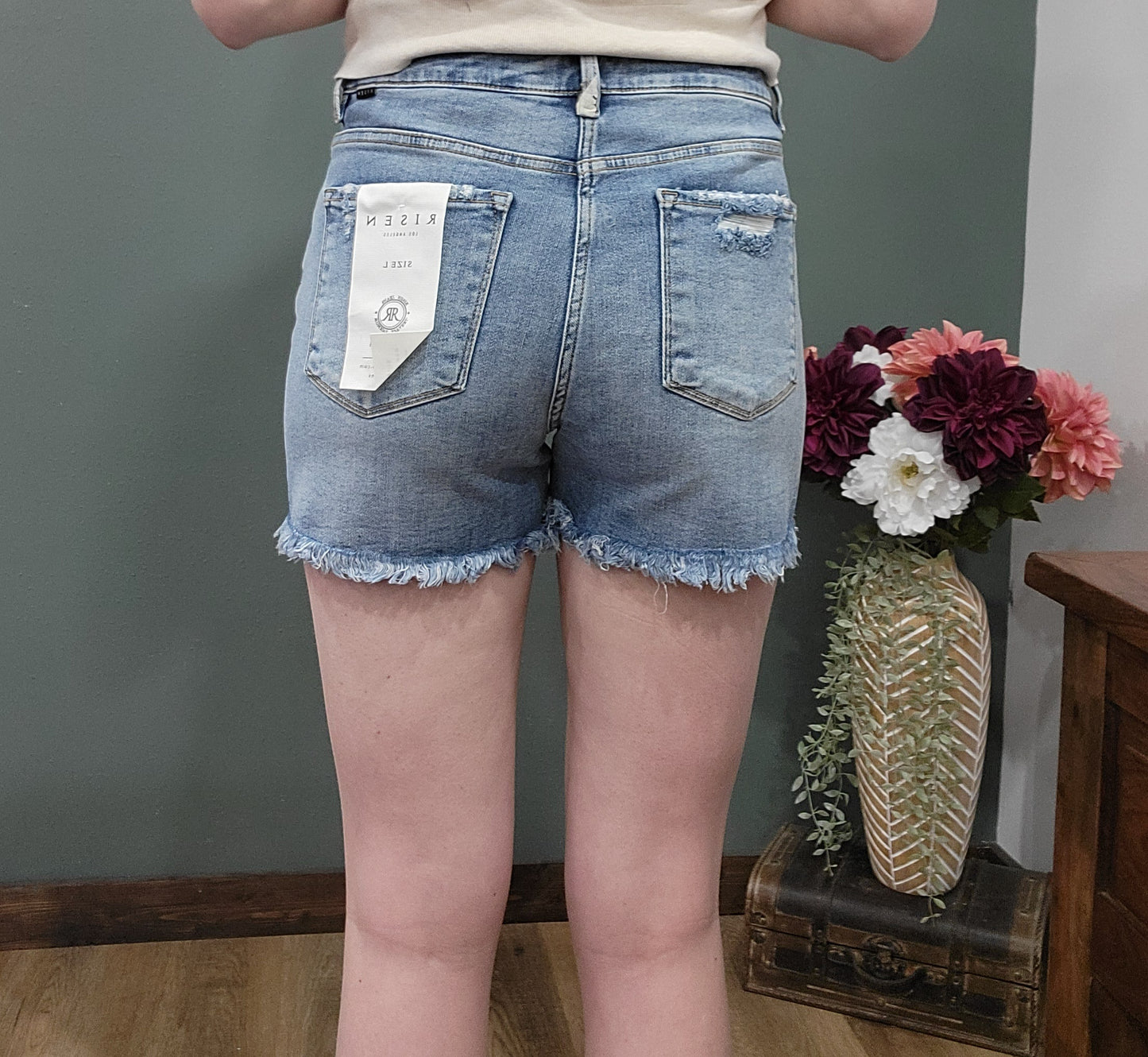 Risen Fray Medium Wash Jean Short