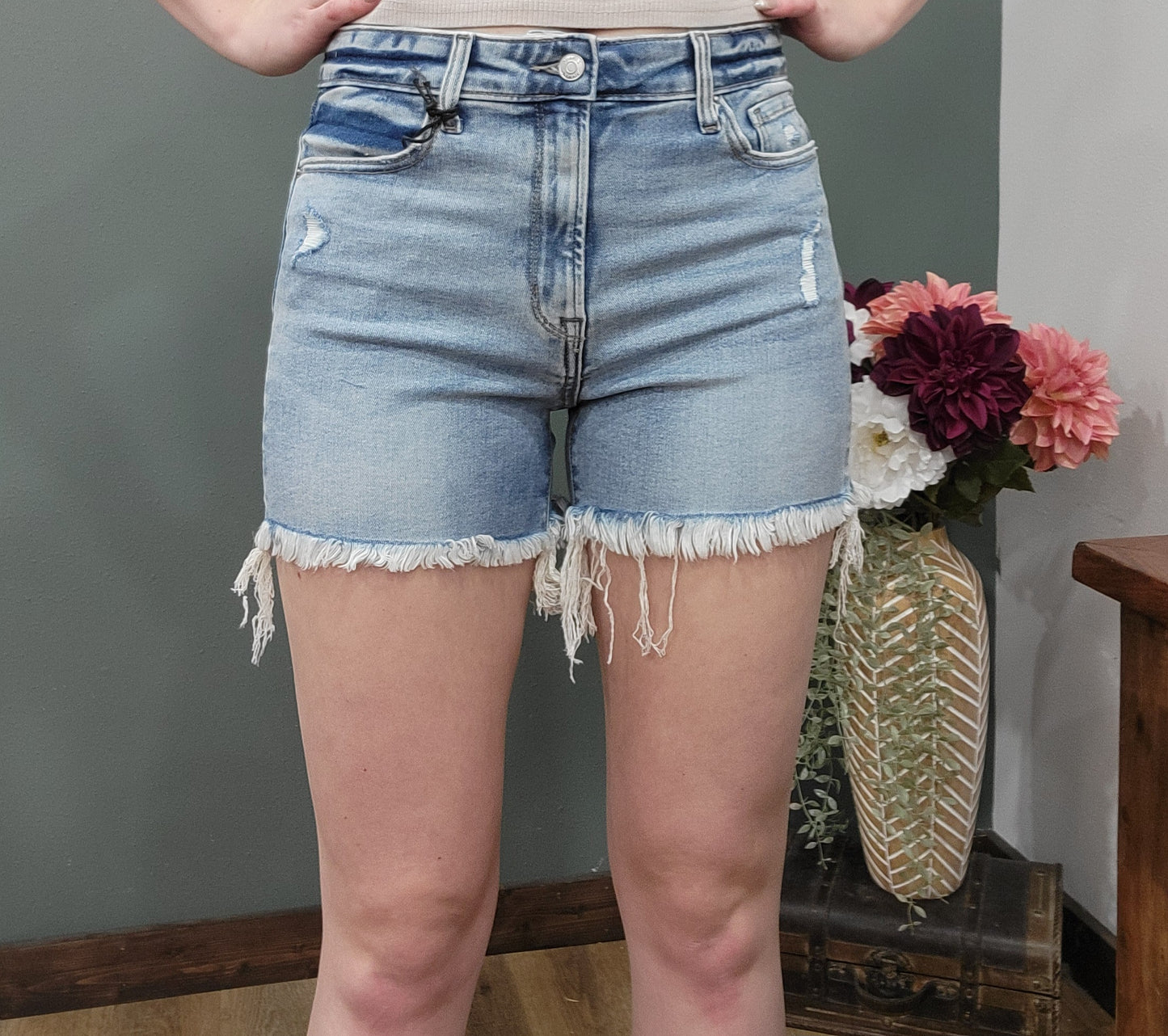 Zenana Distressed Light Wash Jean Short