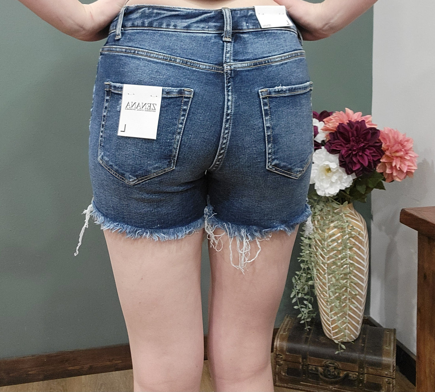Zenana Distressed Dark Wash Jean Short
