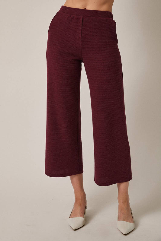 Gilli Waist Band Wide Leg Pants: Burgundy