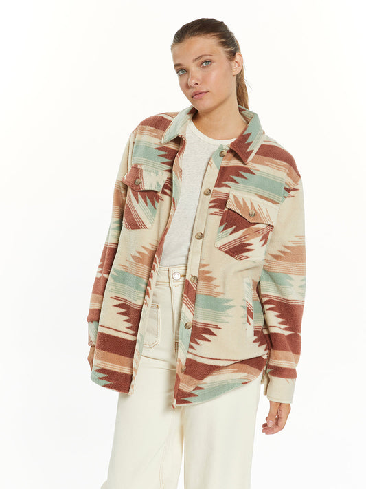 Thread & Supply Mauve Teal Aztec Print Tullis Fleece Shacket