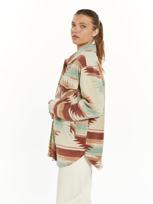 Thread & Supply Mauve Teal Aztec Print Tullis Fleece Shacket