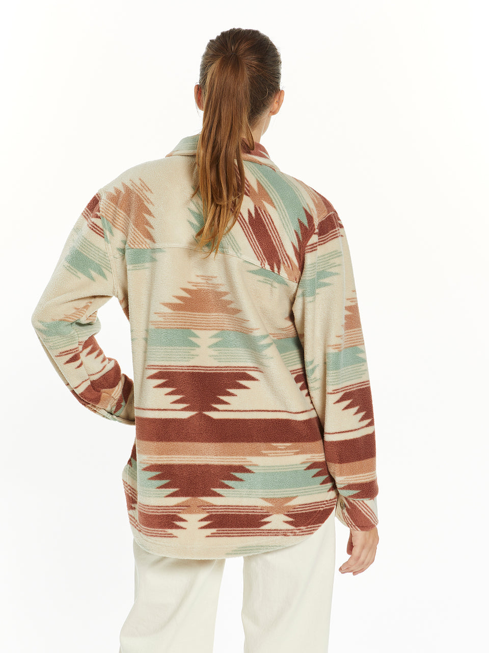 Thread & Supply Mauve Teal Aztec Print Tullis Fleece Shacket