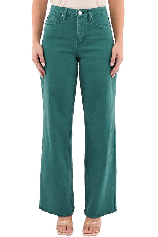 Chloe High Rise Frayed Wide Leg Pants: Blue Teal