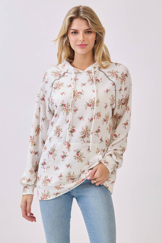 Bombom Off-White Floral Ribbed Hoodie