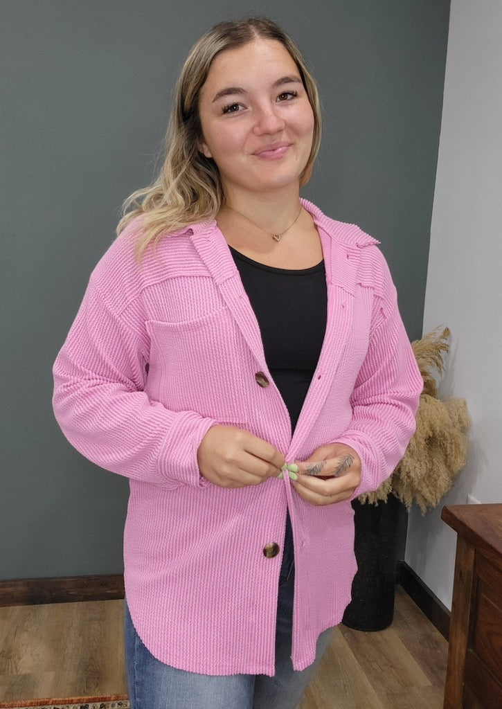 Reborn J Bubble Gum Pink Ribbed Button Up