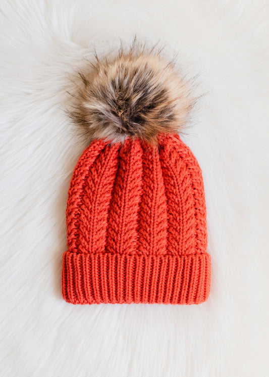 Panache Orange Cable Knit Paige Pom Hat