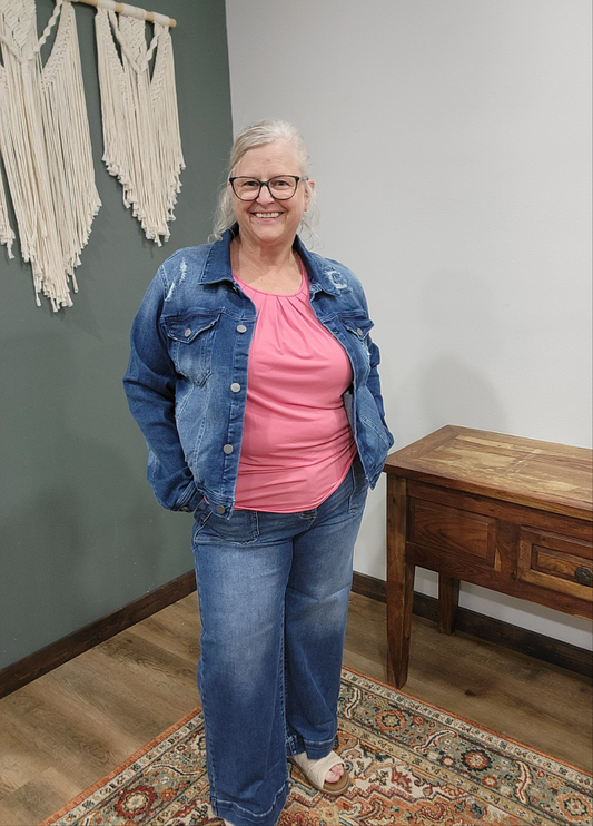 Risen Distressed Stretch Dark Denim Jacket