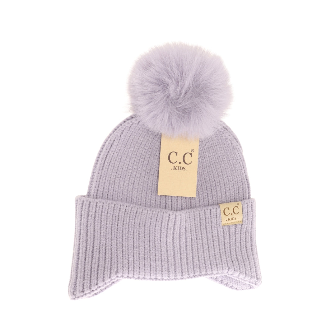 Kids C.C Ear Flap Faux Fur Pom Beanie