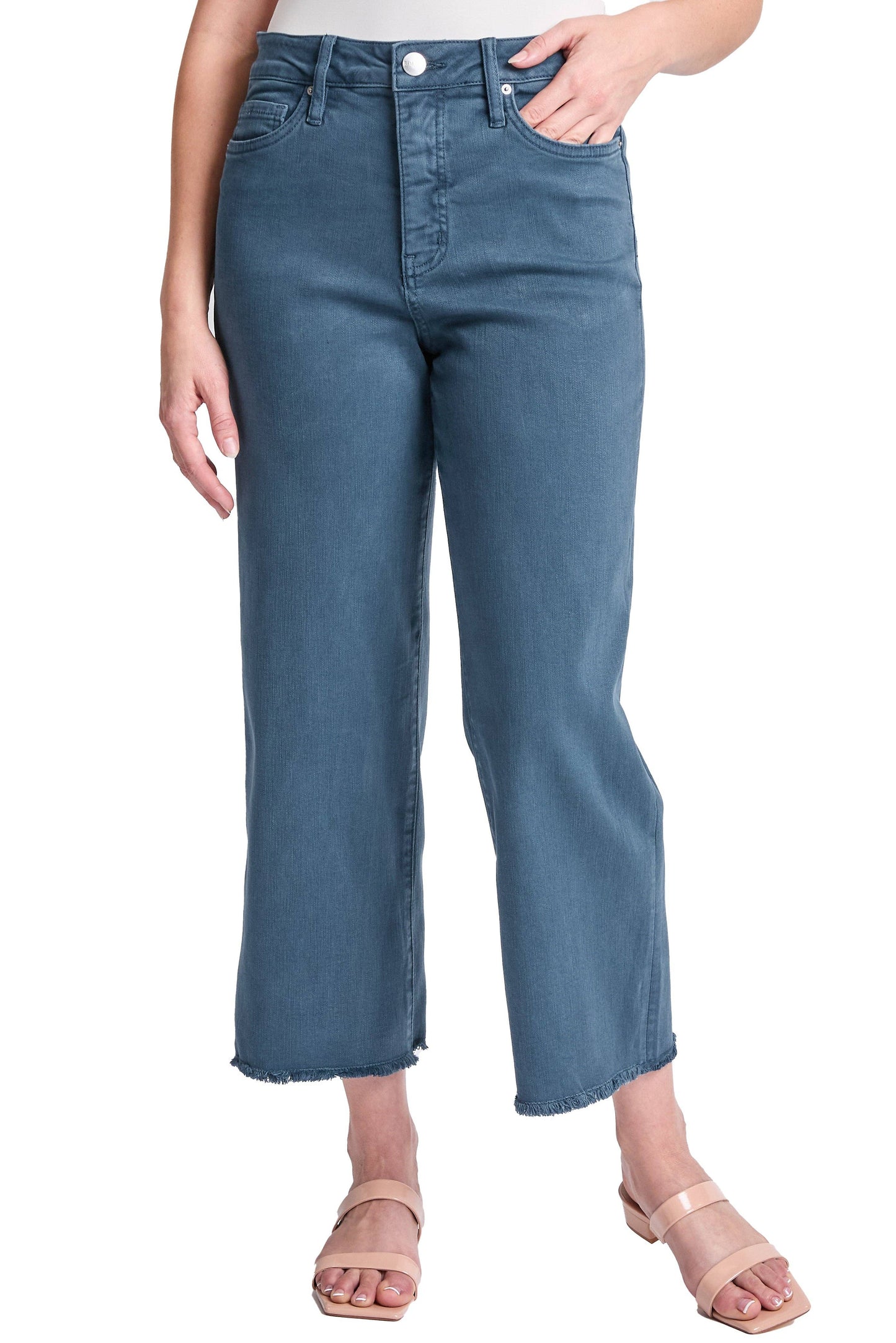 Chloe High Rise Cropped Wide Leg Jeans: Blue Slate