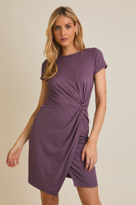 Gilli Front Twist Fitted Dress- Dusty Lavender