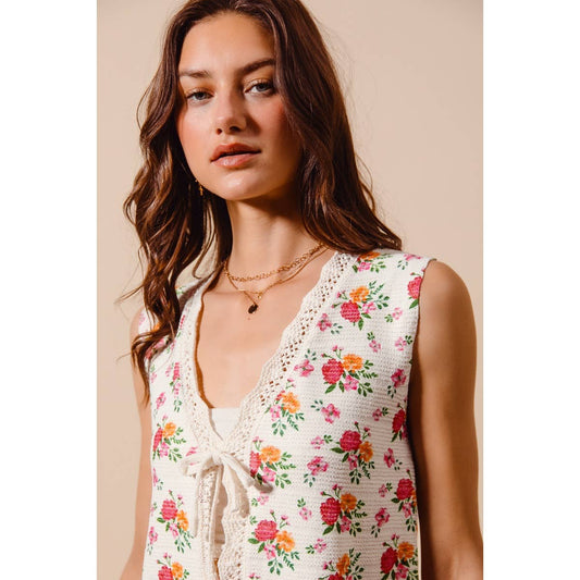 Floral Tie Front Vest