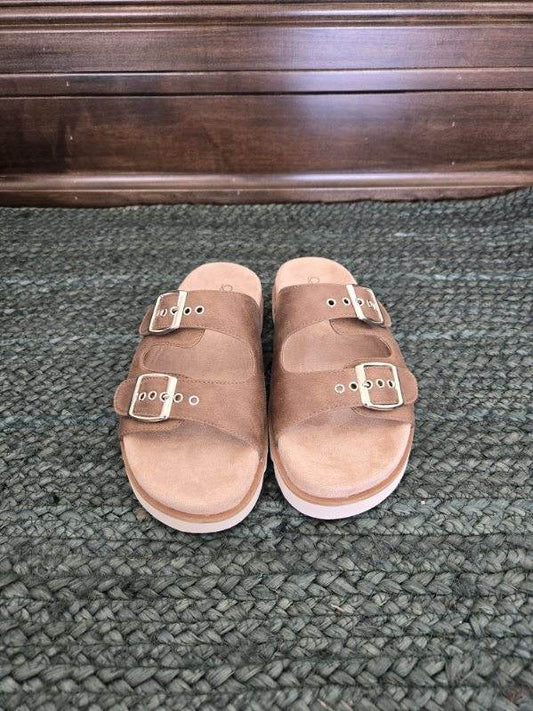 Corkys Thick Strap Buckle Sandal in Dash Tan