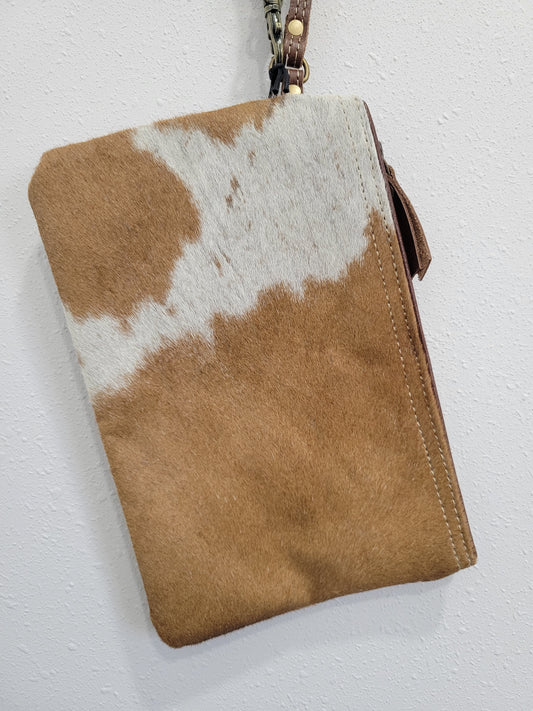 Myra Bag White & Brown Hair-on Small Wristlet Bag