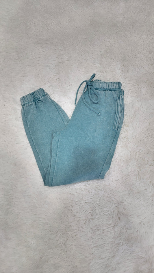 Zenana Acid Wash Sweatpants-Teal