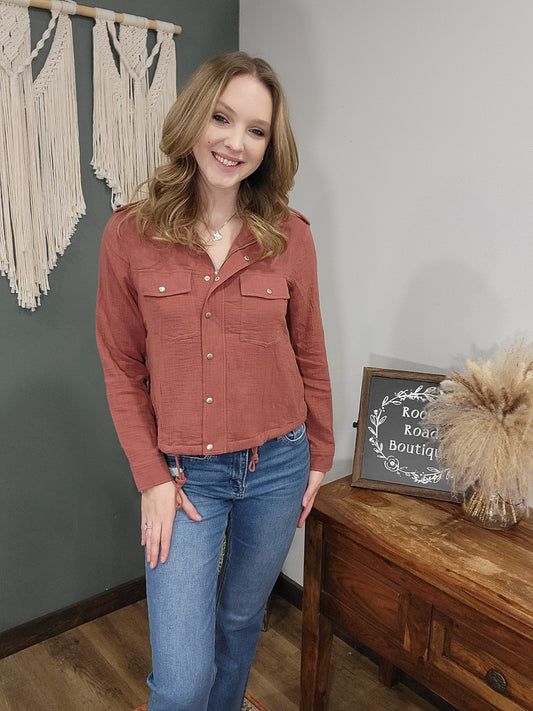 Hyfve Lightweight Zip-Up Jacket / Terracotta