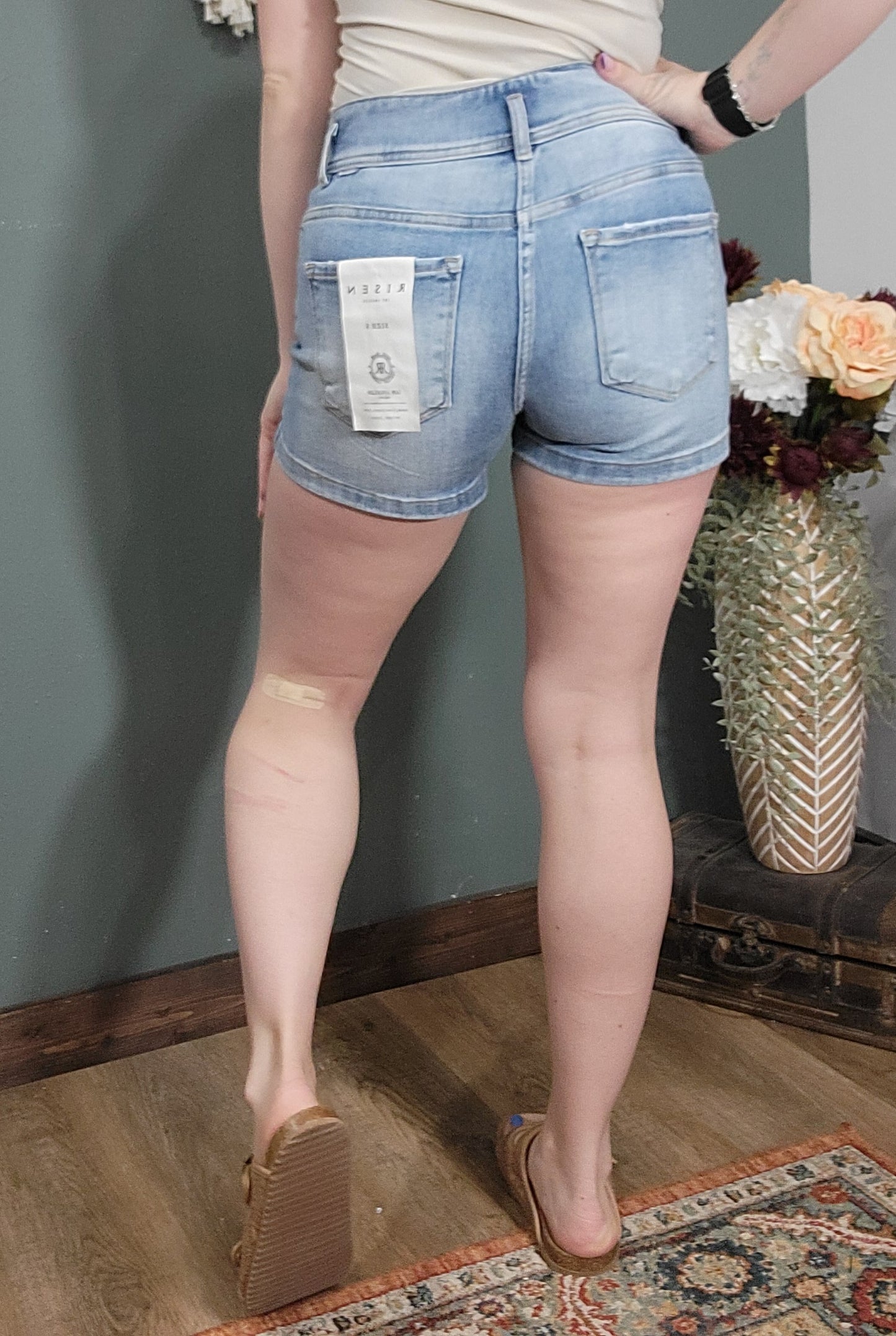 Risen High Rise Tummy Control Light Wash Denim Short