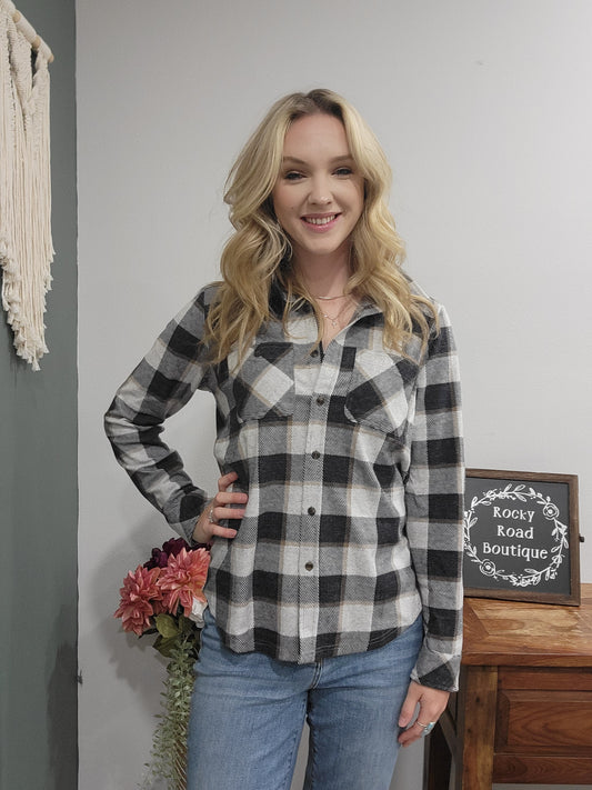 Panache Navy Cream Plaid Button Up