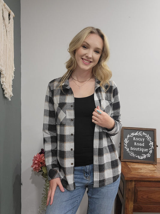 Panache Navy Cream Plaid Button Up