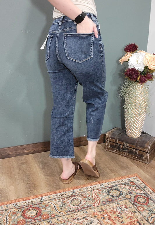 RFM Wide Leg Cropped Dark Wash Denim - Chloe