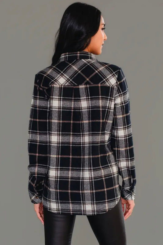 Panache Soft Button Up - Black, Taupe & Cream Plaid