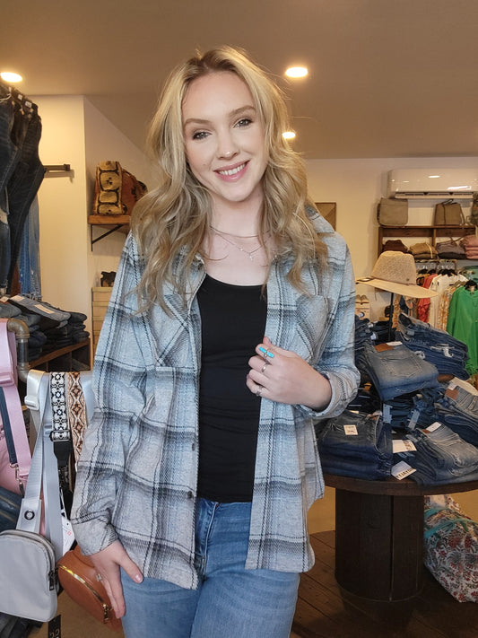 Panache Grey Black Button Up