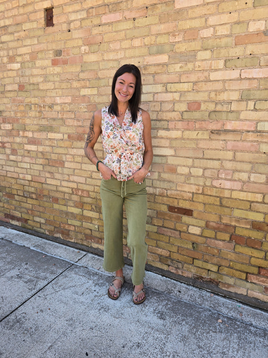 Vervet Crop Wide Leg Eucalyptus Green Denim Jeans