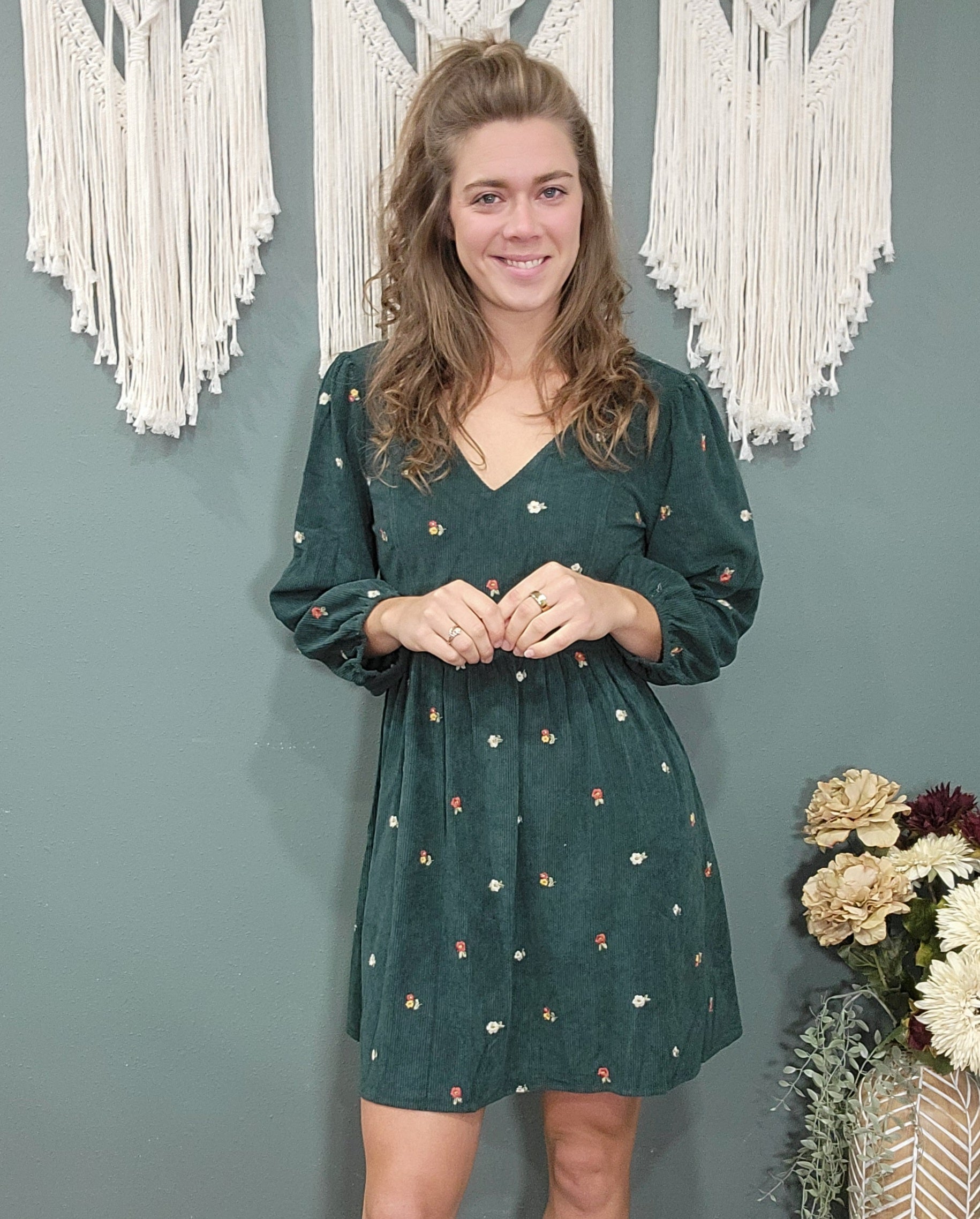 Hem & Thread Green Corduroy Dress S