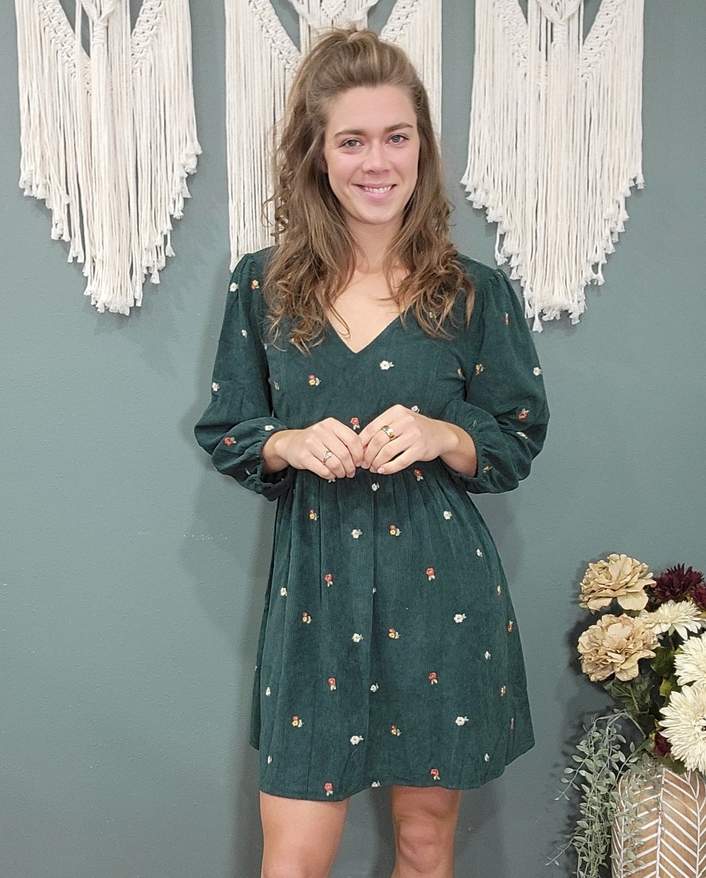 Staccato Green Corduroy Dress
